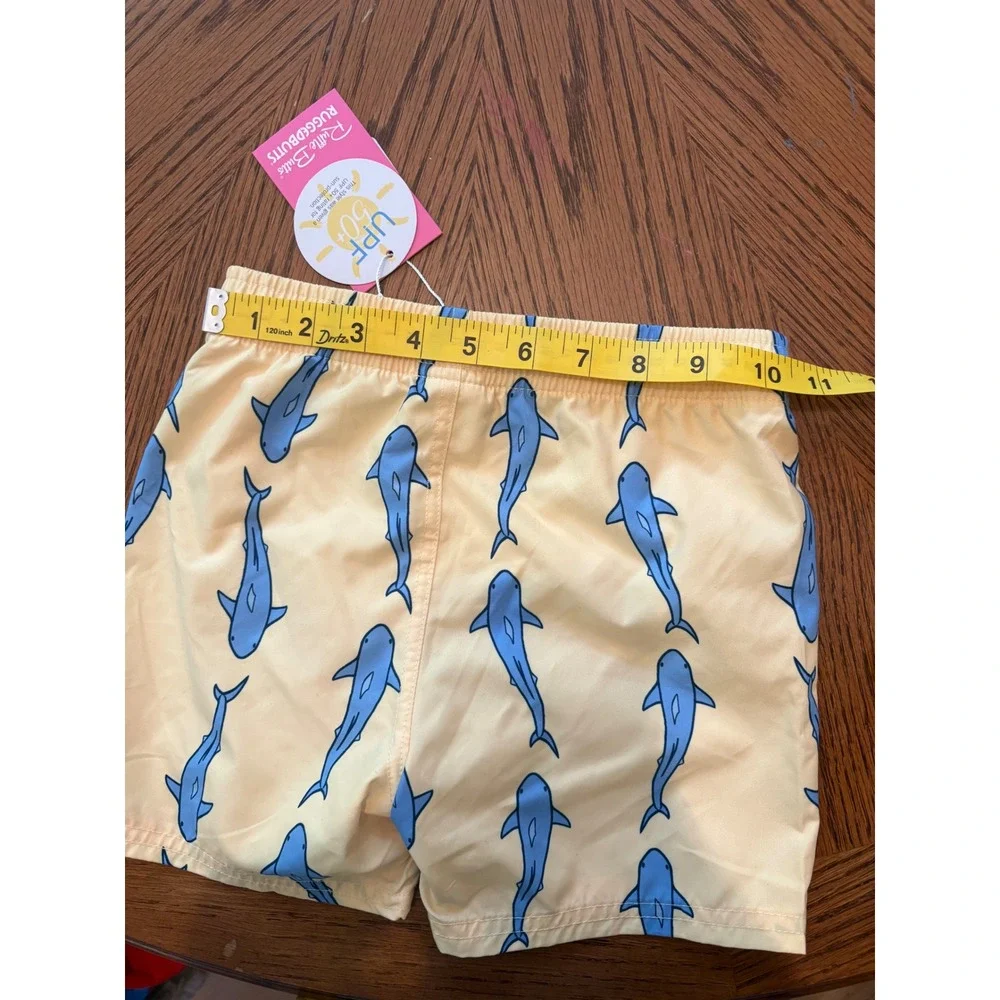 RuggedButts Boys Yellow Shark Jawsome Swim Trunks‎ UPF 50+